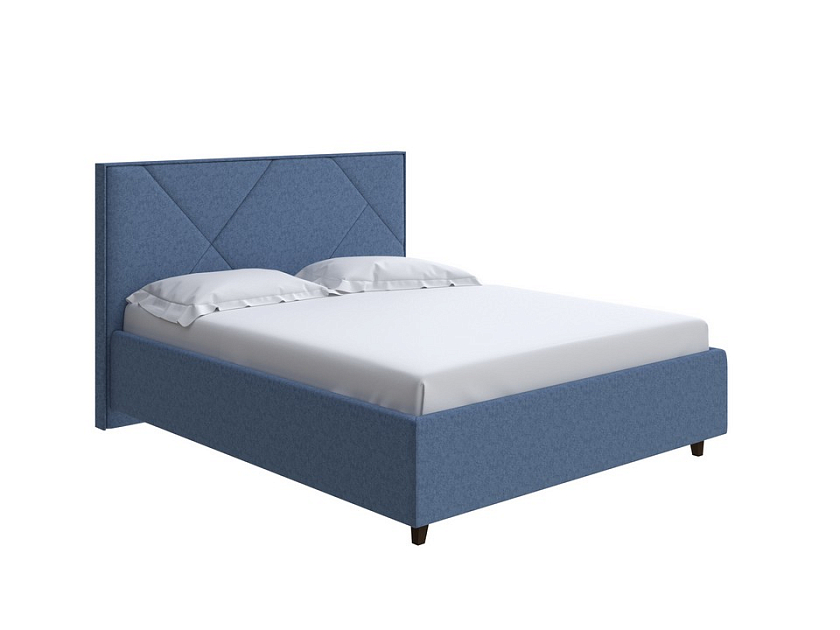 Кровать Tessera Grand 80x190 Ткань: Рогожка Levis 78 Джинс - Мягкая кровать с высоким изголовьем и стильными ножками из массива бука