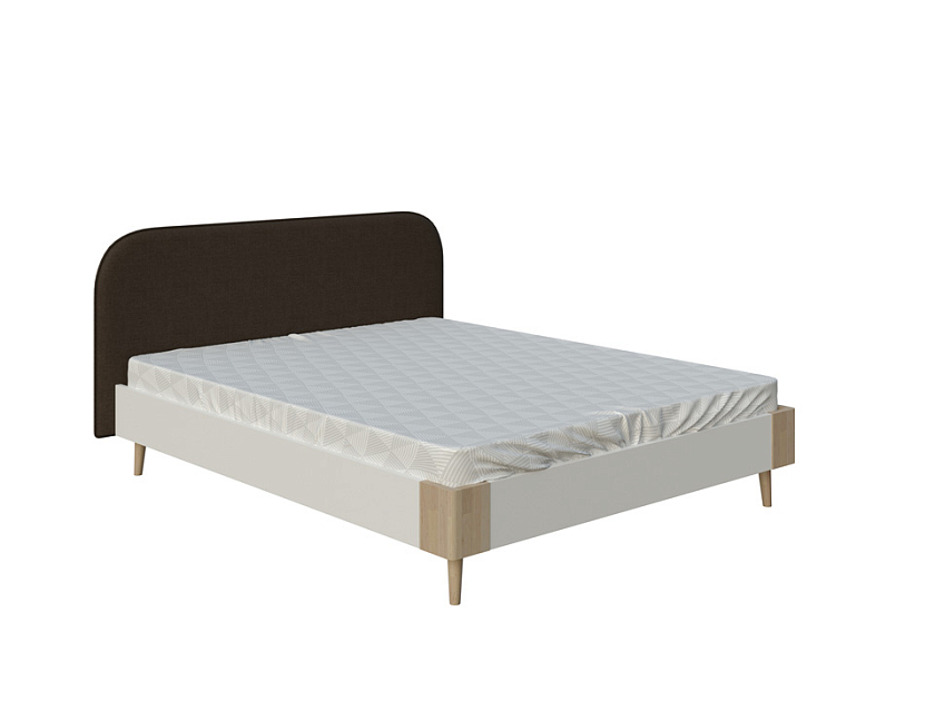 Кровать Lagom Plane Chips 180x190 ЛДСП+ткань Лама Шоколад/ЛДСП Белый Жемчуг/Масло-воск Natura (Бук) - Оригинальная кровать без встроенного основания из ЛДСП с мягкими элементами.