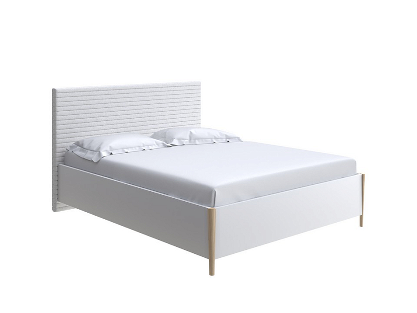 Кровать Rona 160x190  Белый/Levis 12 Лён (рогожка) - Классическая кровать с геометрической стежкой изголовья