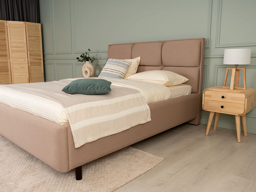 Кровать Malina 160x200 Ткань: Флок Бентлей Песок - Изящная кровать без встроенного основания из массива сосны с мягкими элементами.