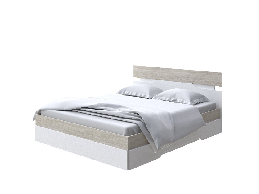 Кровать Milton 160x200 ЛДСП Ясень Шимо Светлый/Белый - Современная кровать с оригинальным изголовьем.
