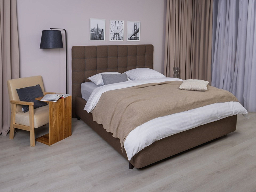 Кровать Leon 160x200 Ткань/Экокожа Casa Бежевый/Черный (TM-6) - Современная кровать, украшенная декоративным кантом.
