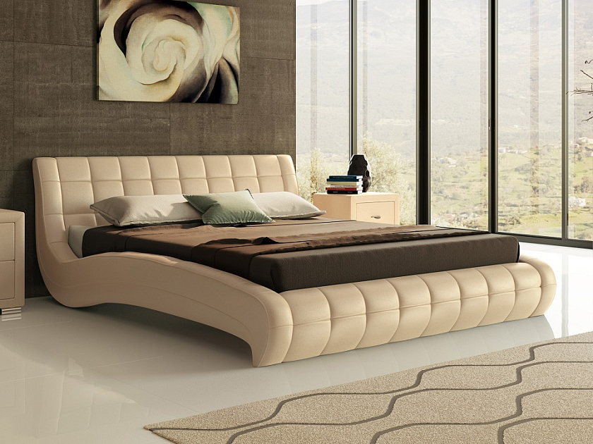 Кровать Nuvola-1 140x190 Ткань: Рогожка Тетра Стальной - Кровать футуристичного дизайна из экокожи класса «Люкс».