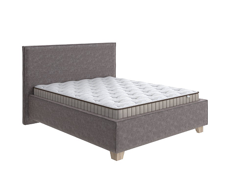 Двуспальная кровать с матрасом Hygge Simple - Мягкая кровать с ножками из массива березы и объемным изголовьем