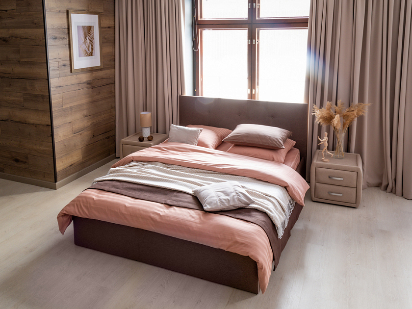 Кровать Forsa 140x200 Ткань: Велюр Ultra Розовый мусс - Универсальная кровать с мягким изголовьем, выполненным из рогожки.
