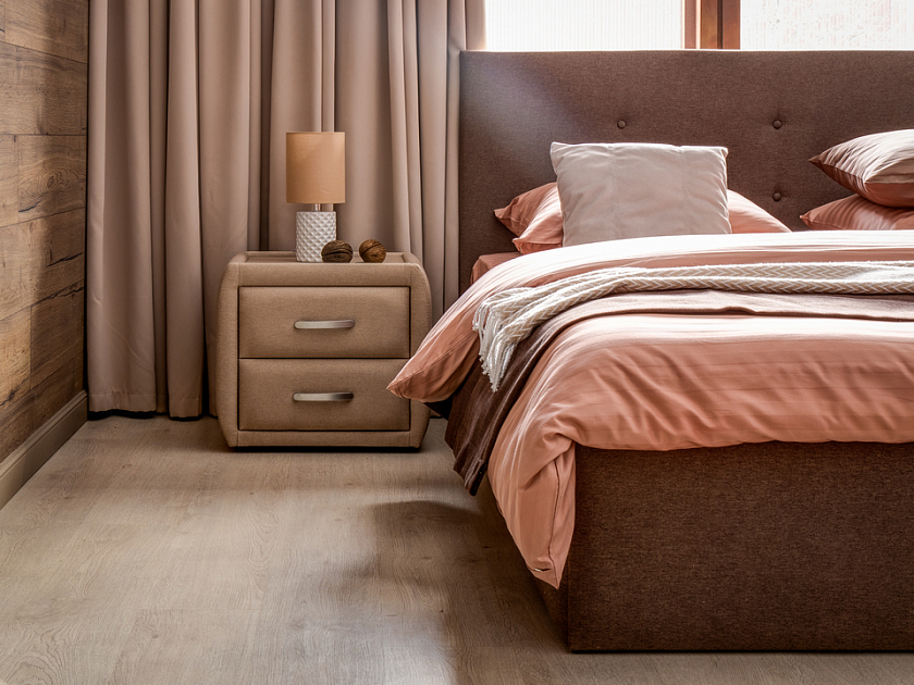 Кровать Forsa 140x200 Ткань: Велюр Casa Сапфировый - Универсальная кровать с мягким изголовьем, выполненным из рогожки.