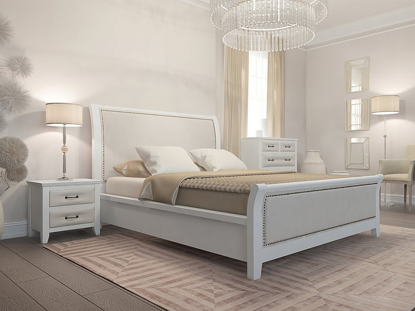 Кровать Dublin 200x200 Ткань/Массив Тетра Молочный/Белая эмаль - Уютная кровать со встроенным основанием из массива сосны с мягкими элементами.