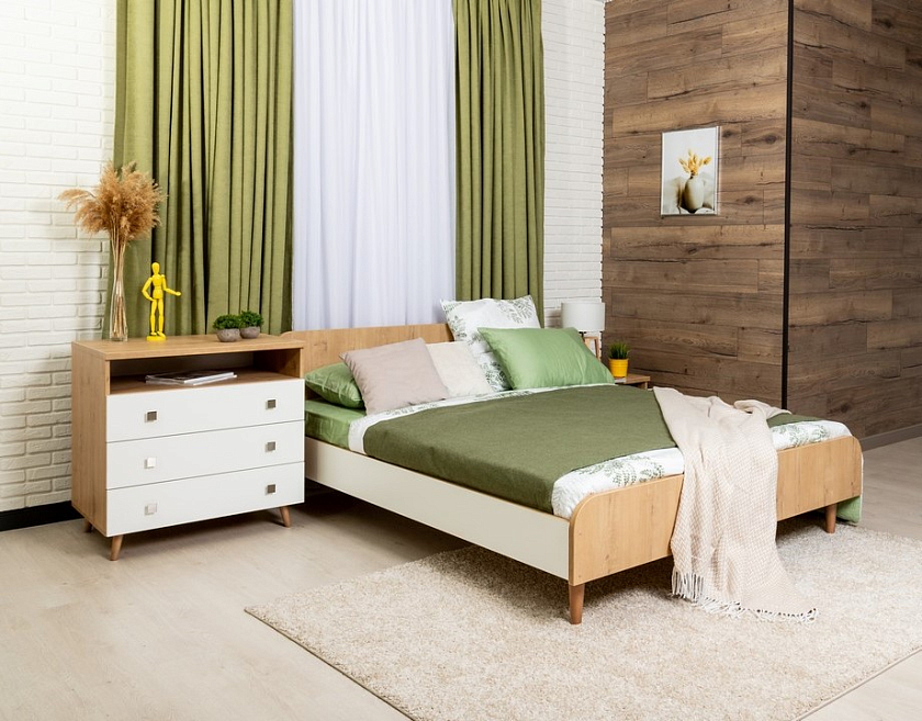 Кровать Way 90x190 ЛДСП Дуб Кантербери/Белый Жемчуг - Компактная корпусная кровать на деревянных опорах