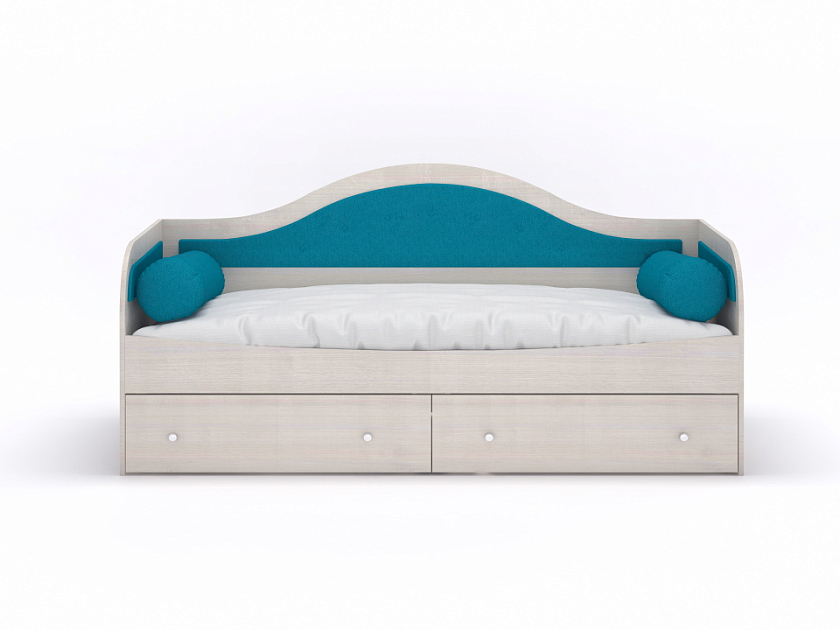 Кровать Lori 90x200  Белый/Лофти Лазурь - Детская кровать со встроенным основанияем, 2 выкатными ящиками и 2 подушками-валиками