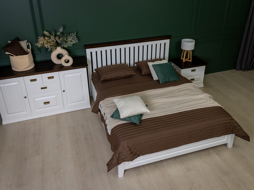 Кровать Olivia 160x220 Массив (сосна) Белая эмаль/Орех - Кровать из массива с контрастной декоративной планкой.